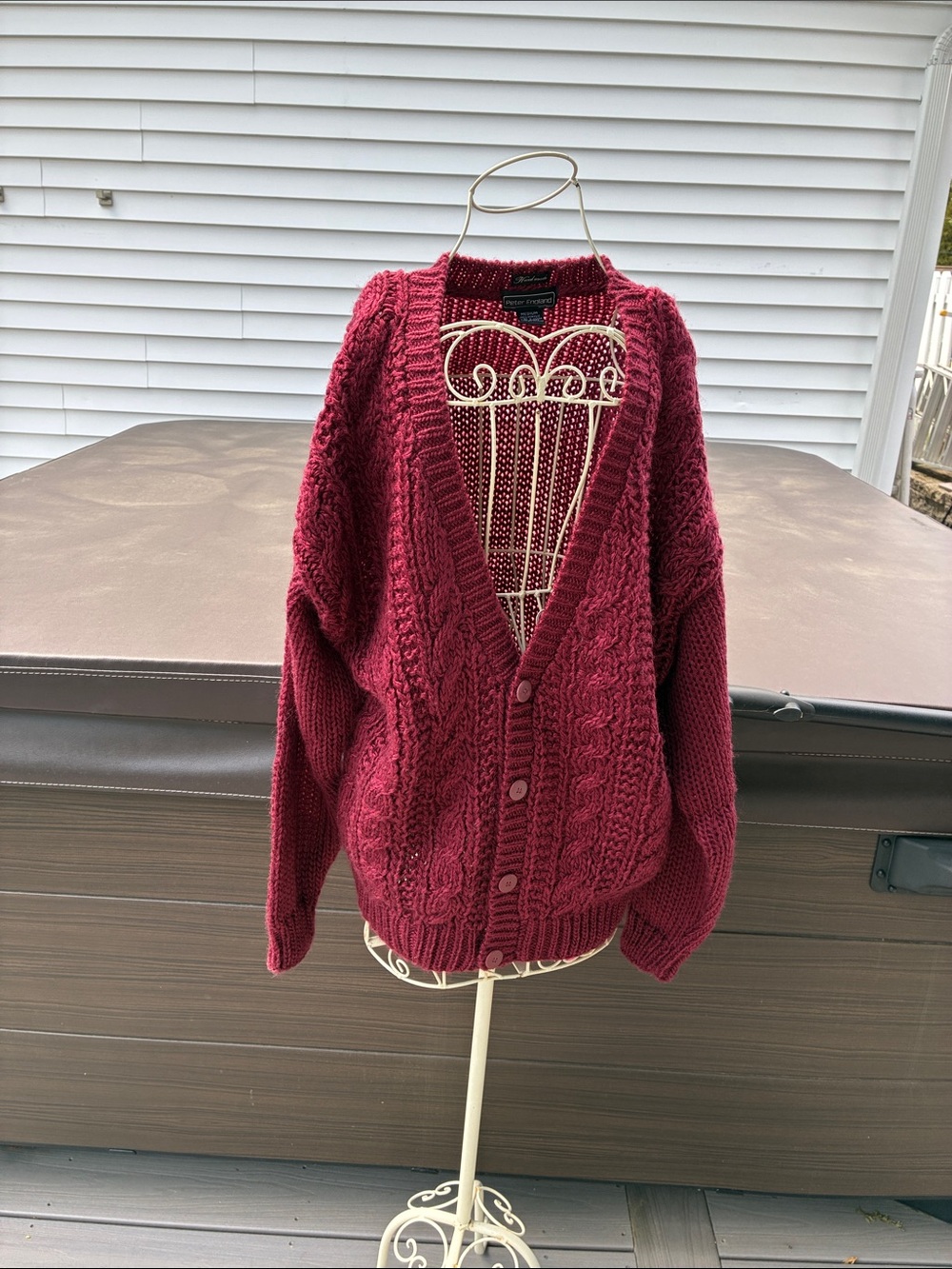 Peter England Burgundy Cable Knit Button-Front Cardigan